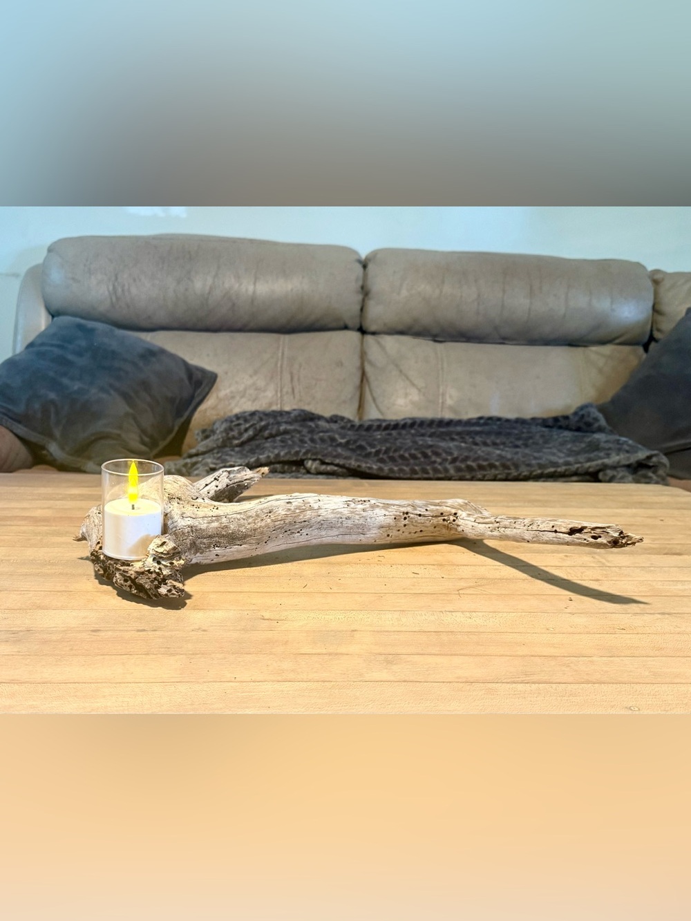 Handcrafted Ocean Driftwood LED Candle Holder Centerpiece